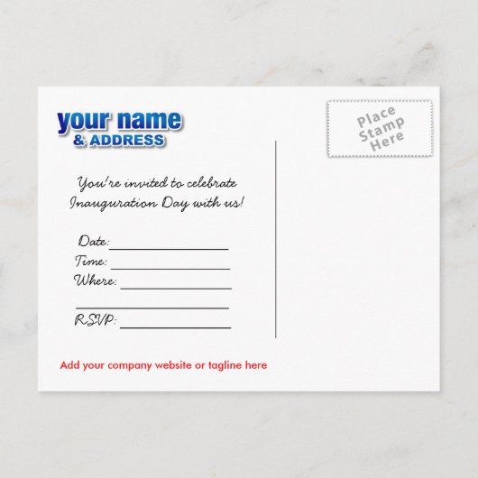 Uitnodiging Obama Inauguration Party - Formeel Briefkaart (Achterkant)