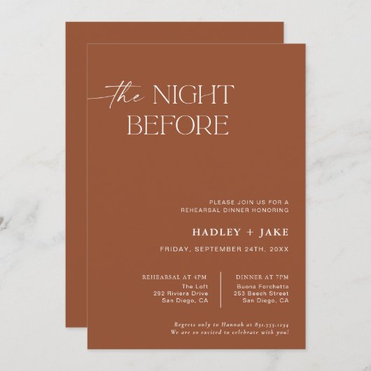 Uitnodiging Oefendiner | De avond voor de bruiloft (Voorkant / Achterkant)