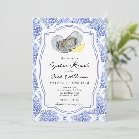 Uitnodiging Oester Roast Oester Roast koppel bruis (Staand voorkant)