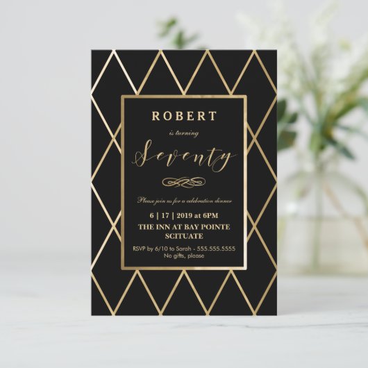 Uitnodiging om 70e verjaardag te vieren - Goud, le (Staand voorkant)