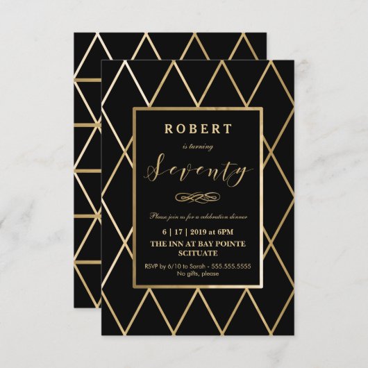 Uitnodiging om 70e verjaardag te vieren - Goud, le (Voorkant / Achterkant)