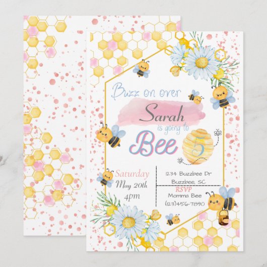 uitnodiging om bijen te Birthday (Voorkant / Achterkant)