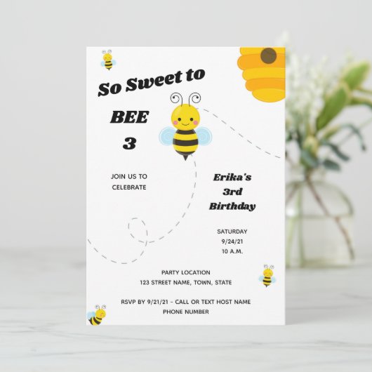 uitnodiging om bijen te Birthday (Staand voorkant)