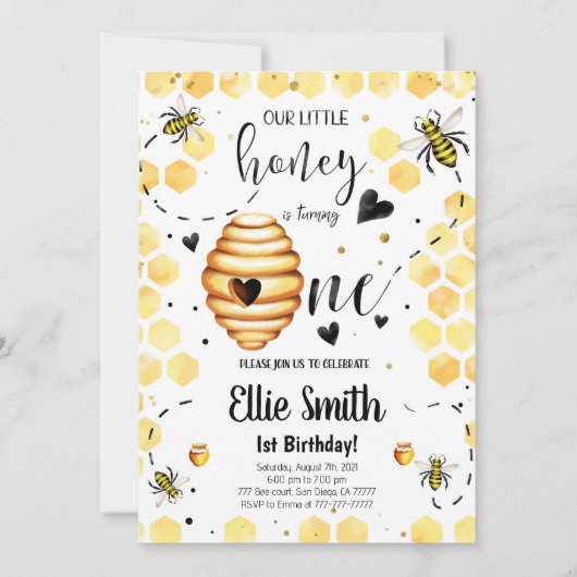 uitnodiging om bijen te Birthday (Voorkant)