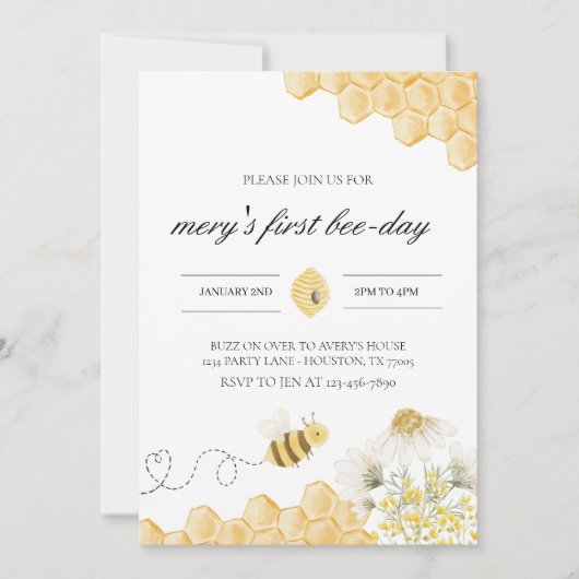 uitnodiging om bijen te Birthday (Voorkant)