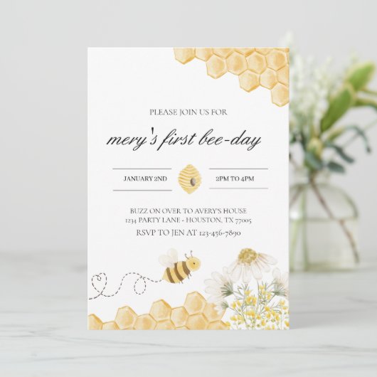uitnodiging om bijen te Birthday (Staand voorkant)