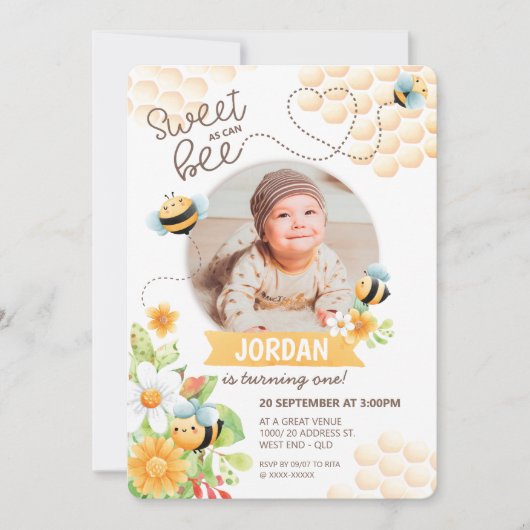 uitnodiging om bijen te Birthday (Voorkant)