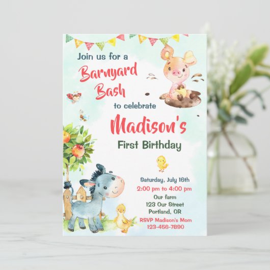 Uitnodiging om boerderij te verjaarden (Staand voorkant)