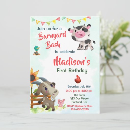 Uitnodiging om boerderij te verjaarden (Staand voorkant)