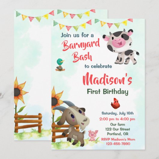 Uitnodiging om boerderij te verjaarden (Voorkant / Achterkant)