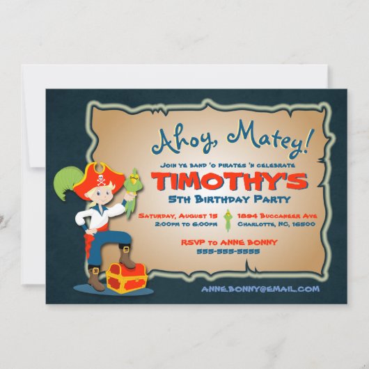 Uitnodiging om Cute Pirate Birthday te personalise (Voorkant)