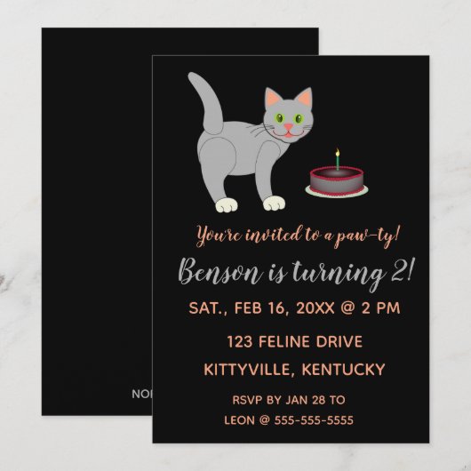 Uitnodiging om de dag uit te nodigen voor een katj (Voorkant / Achterkant)