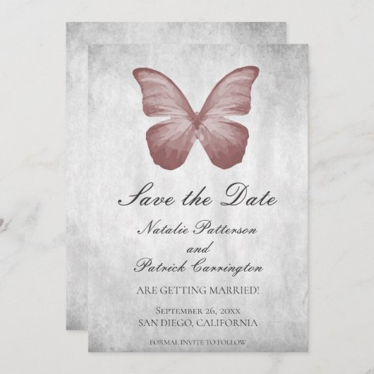 Uitnodiging om de datum van de bruiloft met Roze V (Voorkant / Achterkant)