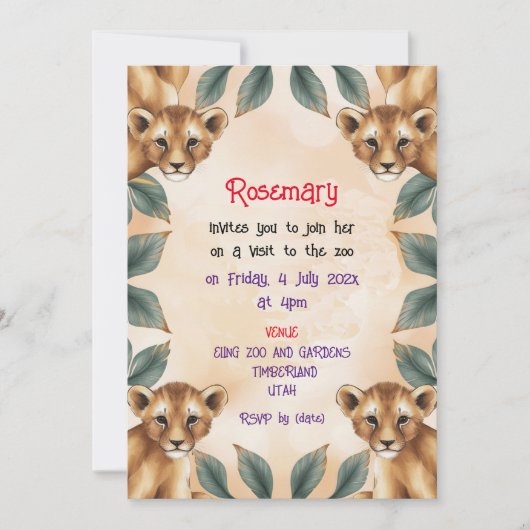 Uitnodiging om de dierentuin te bezoeken (Voorkant)