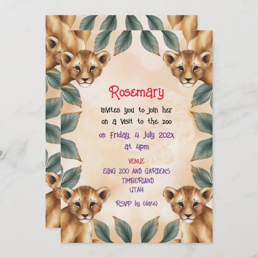 Uitnodiging om de dierentuin te bezoeken (Voorkant / Achterkant)