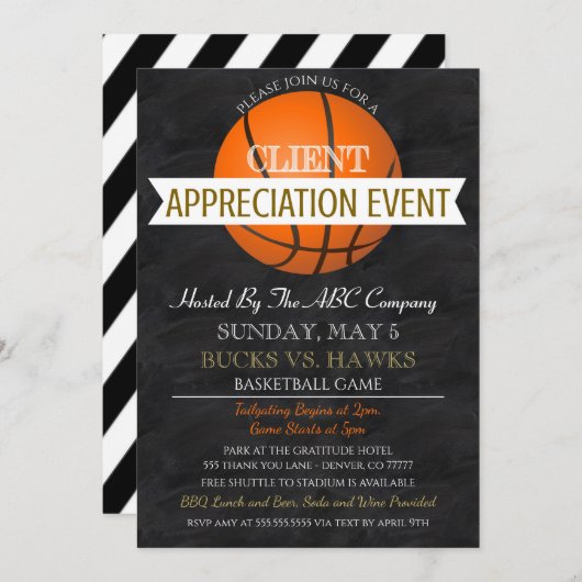 Uitnodiging om de klant van Basketball te apprecië (Voorkant / Achterkant)