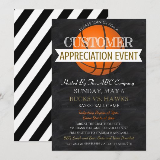 Uitnodiging om de klant van Basketball te apprecië (Voorkant / Achterkant)
