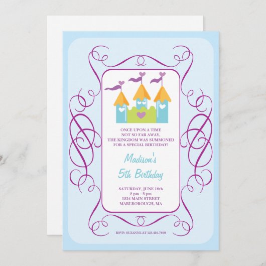 Uitnodiging om de verjaardag van het kasteel van R (Voorkant / Achterkant)