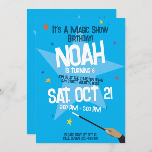 Uitnodiging om de verjaardag van het Magic Show te (Voorkant / Achterkant)