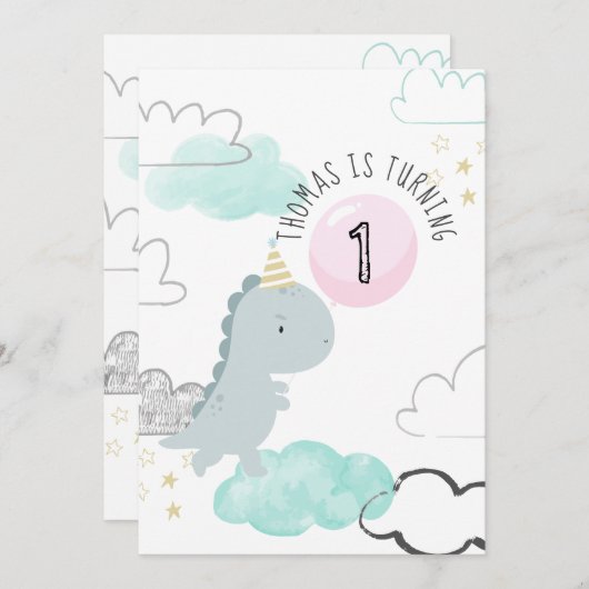  uitnodiging om dinosaur te Birthday (Voorkant / Achterkant)