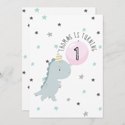  uitnodiging om dinosaur te Birthday (Voorkant / Achterkant)