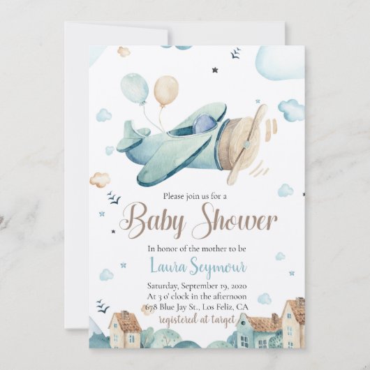 Uitnodiging om een Baby shower voor baby Boy te  - (Voorkant)