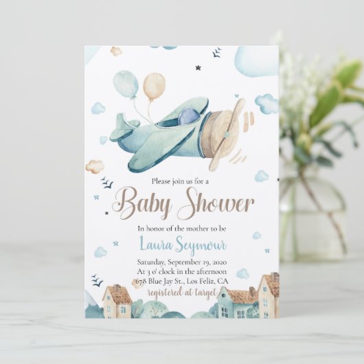 Uitnodiging om een Baby shower voor baby Boy te  - (Staand voorkant)