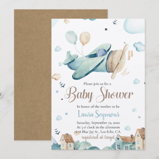 Uitnodiging om een Baby shower voor baby Boy te  - (Voorkant / Achterkant)