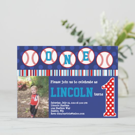 Uitnodiging om honkbal te vieren (1e verjaardag) (Staand voorkant)