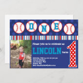 Uitnodiging om honkbal te vieren (1e verjaardag) (Voorkant / Achterkant)