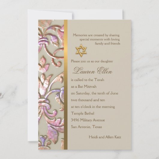 Uitnodiging om Mitzvah Multi "Embossed" Damask (Achterkant)
