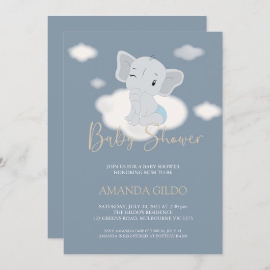 Uitnodiging om over het baby shower van de cloud t (Voorkant / Achterkant)