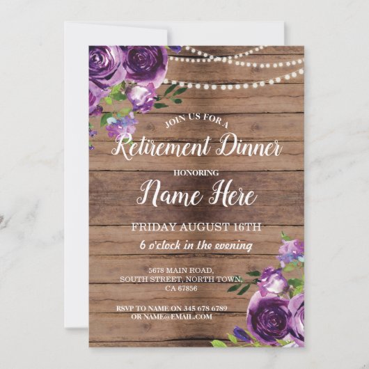 Uitnodiging om Paarse houten bloemen uit te nodige (Voorkant)