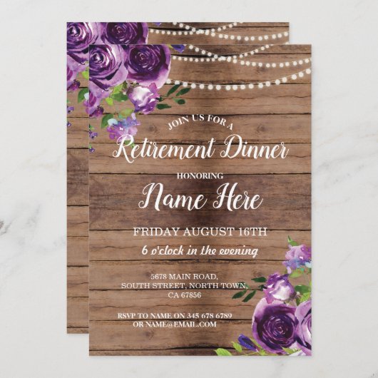 Uitnodiging om Paarse houten bloemen uit te nodige (Voorkant / Achterkant)