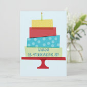 Uitnodiging om roodroos en blauwe Birthday Cake (Staand voorkant)