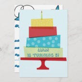 Uitnodiging om roodroos en blauwe Birthday Cake (Voorkant / Achterkant)