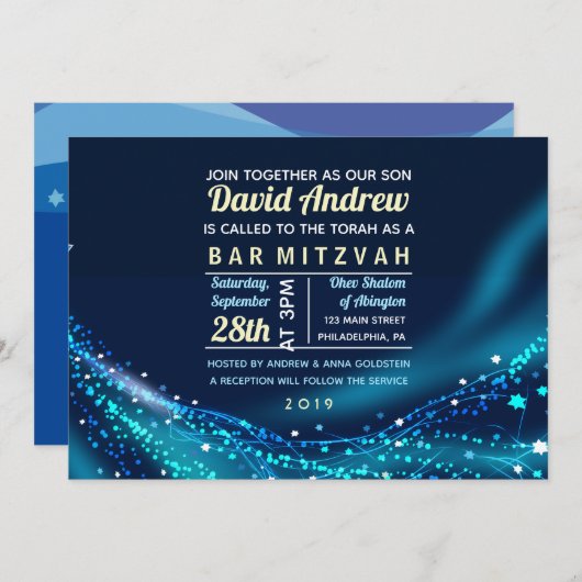 Uitnodiging om Stars Bar Bat Mitzvah te gloeien (Voorkant / Achterkant)