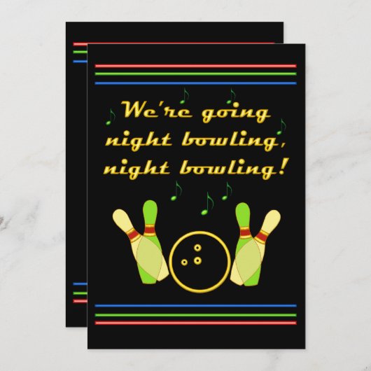 Uitnodiging om te gaan Night Bowling Neon Retro St (Voorkant / Achterkant)