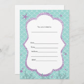 Uitnodiging Onder De Zee invullen in paars turquoi (Voorkant / Achterkant)