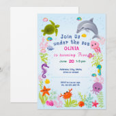 Uitnodiging onder de zee thema. Kinderfeestje. (Voorkant / Achterkant)