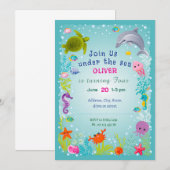Uitnodiging onder de zee thema. Kinderfeestje. (Voorkant / Achterkant)