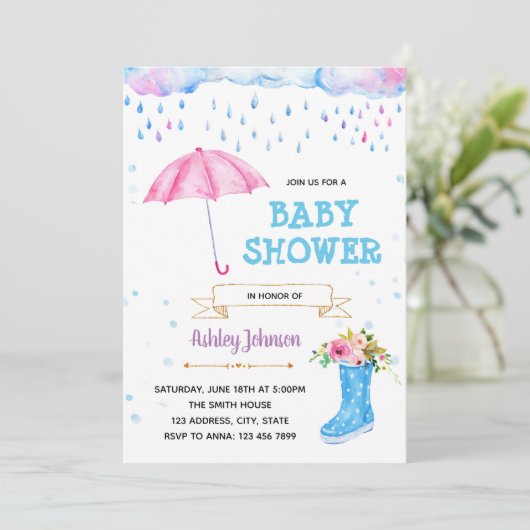 Uitnodiging onder het thema douche in april (Staand voorkant)