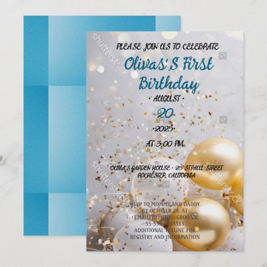 Uitnodiging ONEderful 1st Birthday (Voorkant / Achterkant)