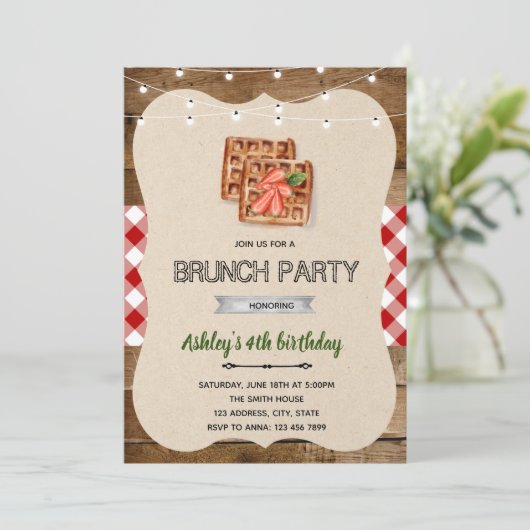 Uitnodiging ontbijt Waffle (Staand voorkant)