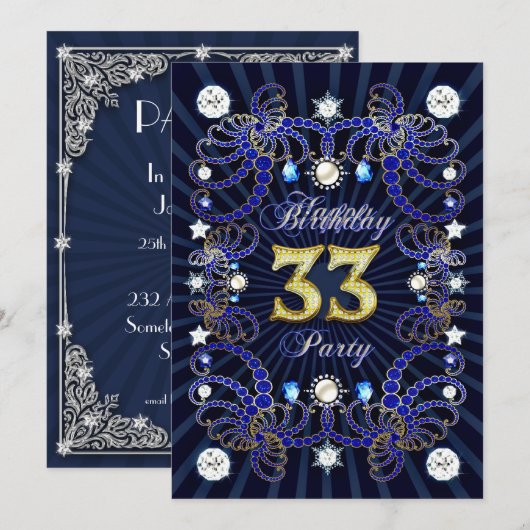 Uitnodiging op 33e verjaardagsdag met massa's juwe (Voorkant / Achterkant)