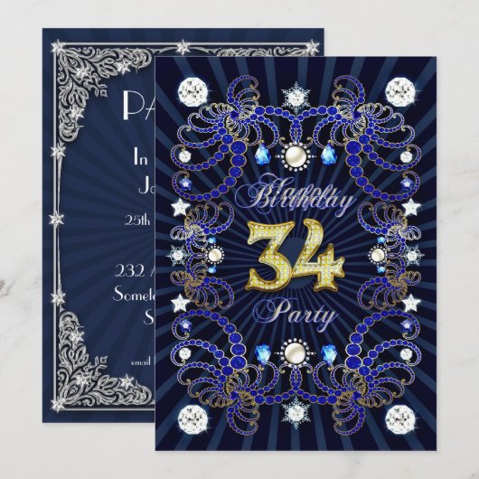 Uitnodiging op 34e verjaardag met een groot aantal (Voorkant / Achterkant)