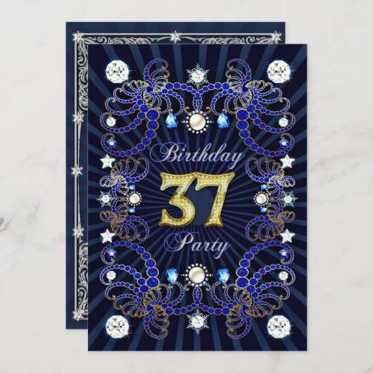 Uitnodiging op 37e verjaardagsfeestje met massa's  (Voorkant / Achterkant)