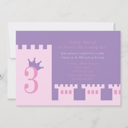 Uitnodiging op 3e verjaardag van prinses (Voorkant)
