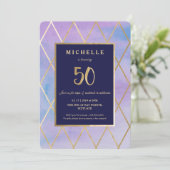 Uitnodiging op 50e verjaardag - Gold, legant, vijf (Staand voorkant)