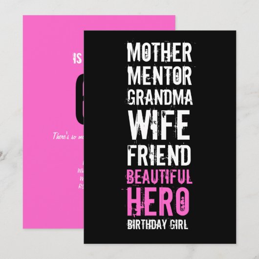 Uitnodiging op 60e verjaardag - Mam Beauful Hero (Voorkant / Achterkant)